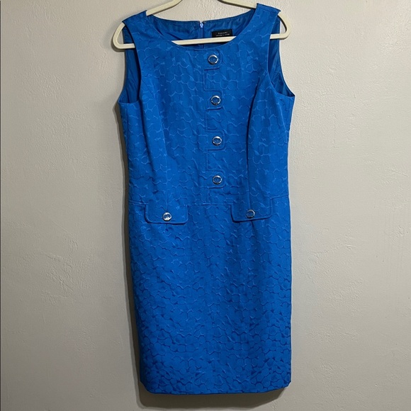Tahari Blue Textured Sleeveless Midi Dress - Picture 1 of 9